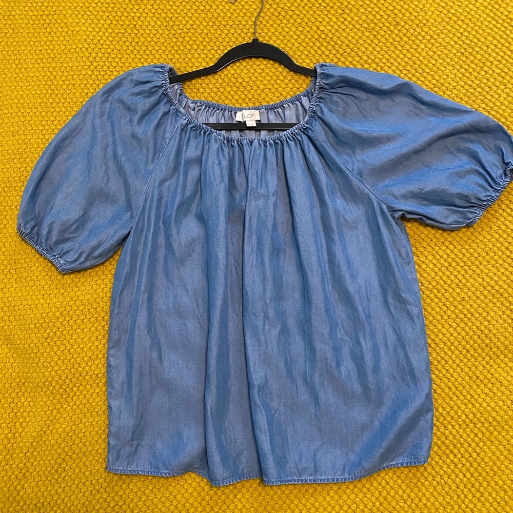 LOFT Chambray Puff Sleeve Top